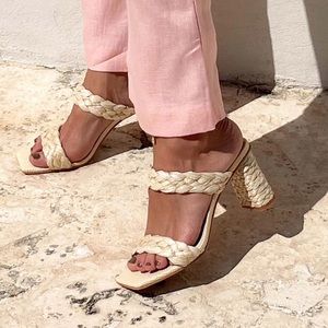 Dolce Vita Paily Natural Raffia Woven High Heel Sandals - Sz 8